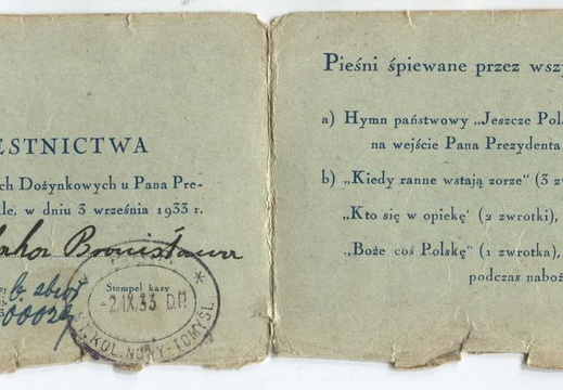 Zaproszenie dla Pana Bronisława Michalaka na ogólnopolskie dożynki w Spale 1933r.